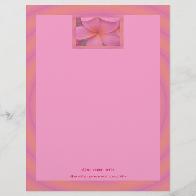 Papel Timbrado Cabeçalho tropical do Plumeria cor-de-rosa (Frente)