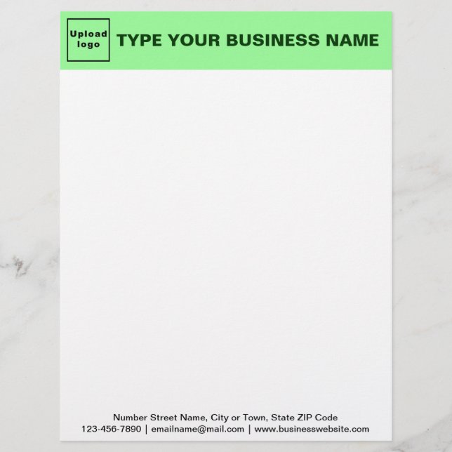 Papel Timbrado Cabeçalho Verde Claro e Textos Pretos para Empresa (Frente)