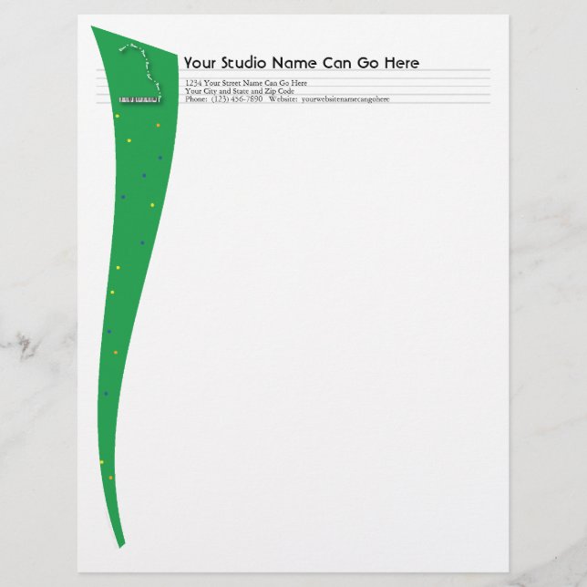 Papel Timbrado Cabeçalho verde do piano de cauda (Frente)
