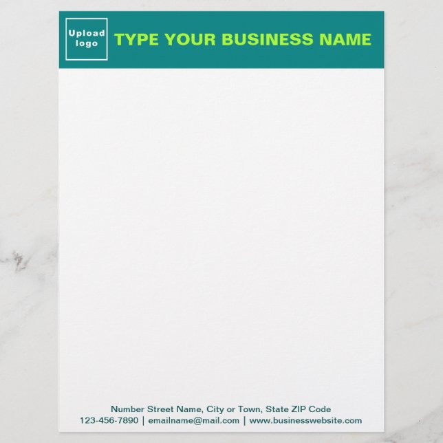 Papel Timbrado Cabeçalho Verde Teal e Textos no Rodapé da Empresa (Frente)