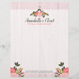 Papel Timbrado Cabide de Roupas Rosa Floral Closet Moda Boutique
