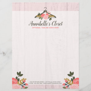 Papel Timbrado Cabide de Roupas Rosa Floral Closet Moda Boutique