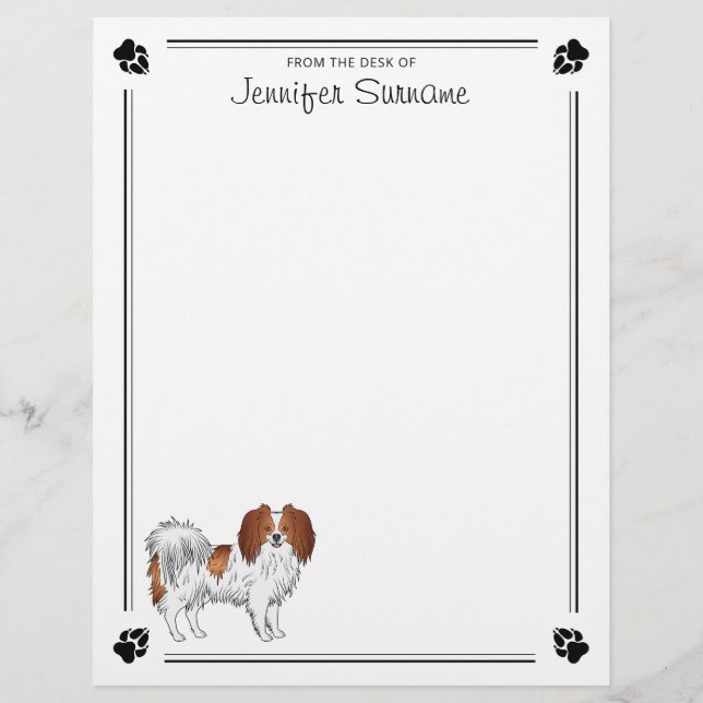 Papel Timbrado Cachorro Cartoon Phalène Vermelho e Branco Com Seu (Frente)