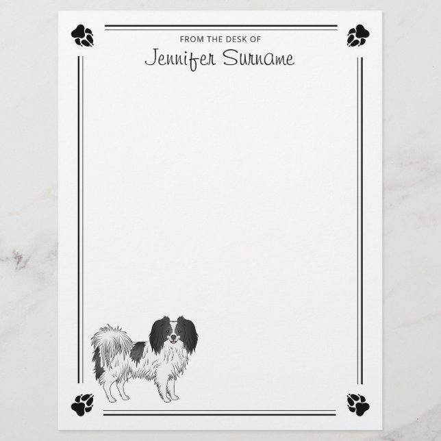Papel Timbrado Cachorro de desenho animado Phalène preto e branco (Frente)