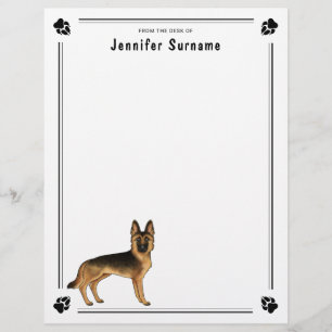 Papel Timbrado Cachorro German shepherd Preto E Tano Com Texto Pe