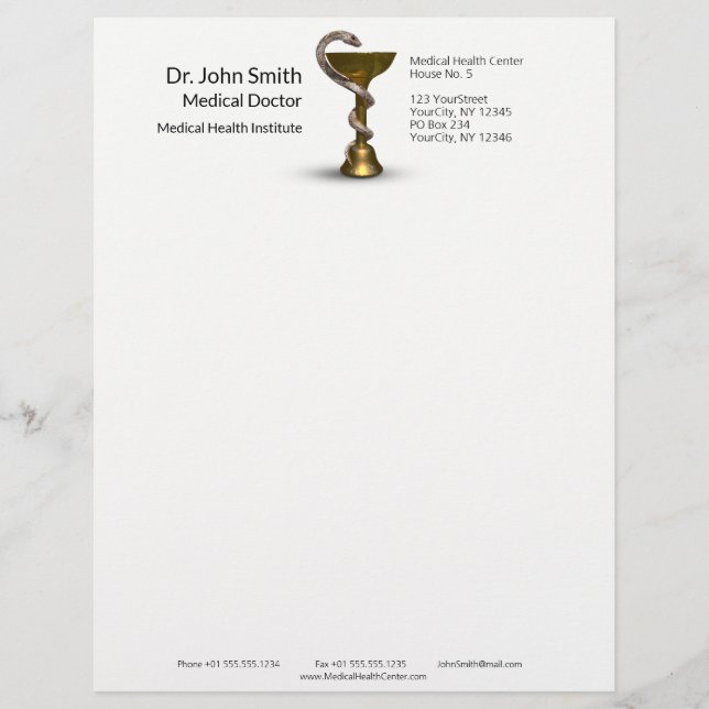 Papel Timbrado Caduco Branco de Higieia Médica de Cobra de Bronze (Frente)