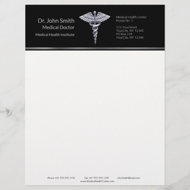 Papel Timbrado Caduco Médico Silver Classy em Preto (Frente)