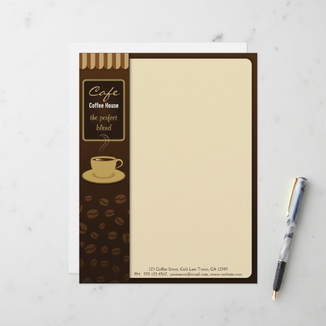 Papel Timbrado Café Na moda Café Compre Copa Comercial Letterhead (Frente/Verso In Situ)