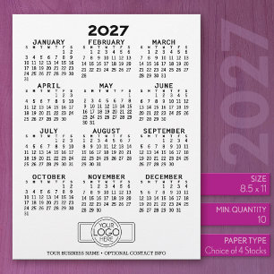 Papel Timbrado Calendário 2027 Preto Branco Negócios - Minimal