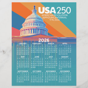 Papel Timbrado Calendário de 2026 com a Cúpula do Capital EUA 250
