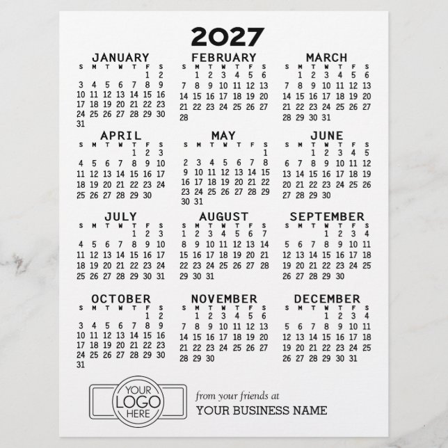 Papel Timbrado Calendário Preto Branco Negócios - Feriado  (Frente)
