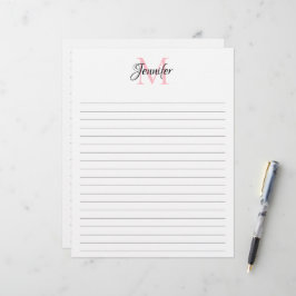Papel Timbrado Caligrafia Chic Monograma Mínimo com Linhas