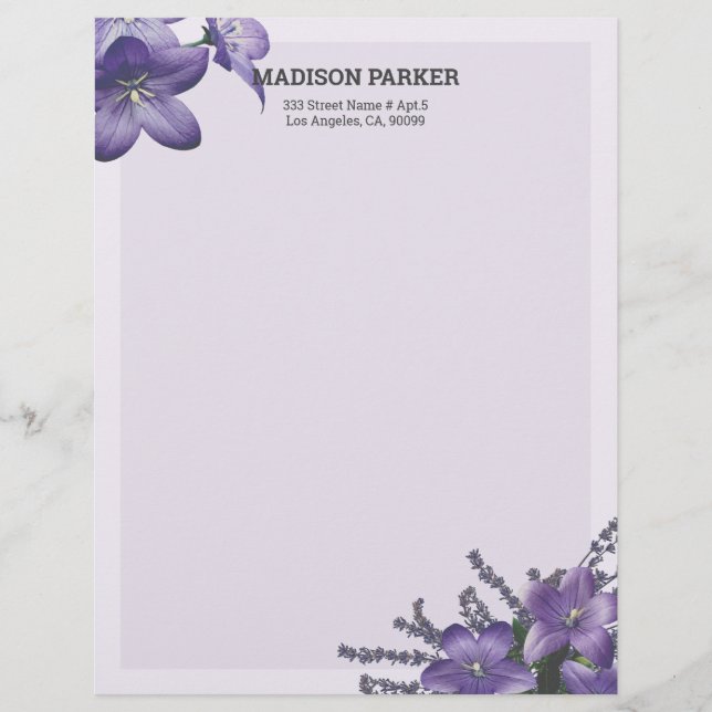 Papel Timbrado Campanula Roxa Letterhead (Frente)