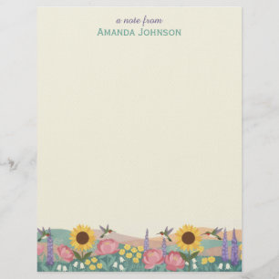 Papel Timbrado Campo de Flores de Beija-flor Personalizado Nome