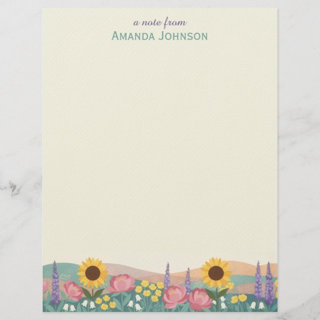 Papel Timbrado Campo de Flores de Girassol Personalizado Nome (Frente)