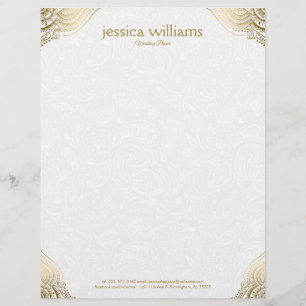 Papel Timbrado Cantos Mandais Dourados No Fundo Do White Paisley
