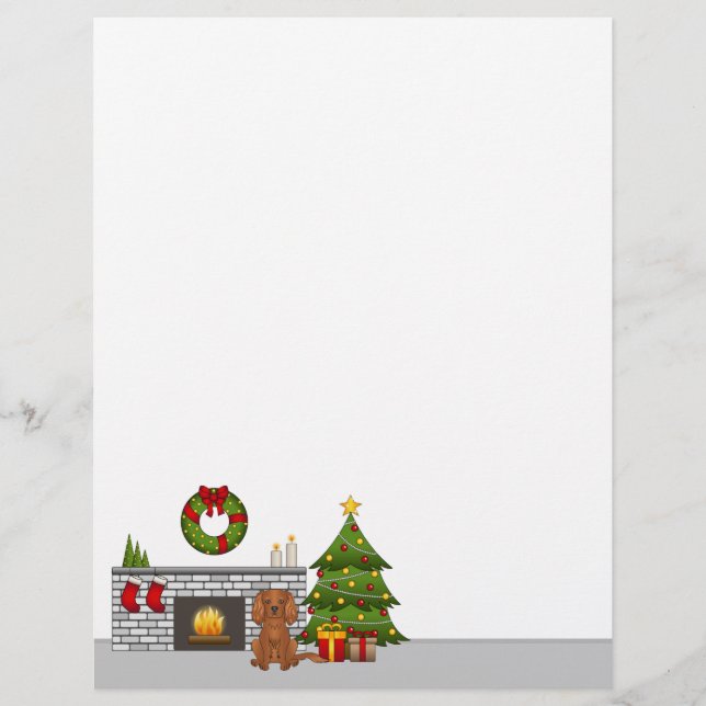Papel Timbrado Cão Cavalier Ruby em uma Sala de Natal Festiva (Frente)