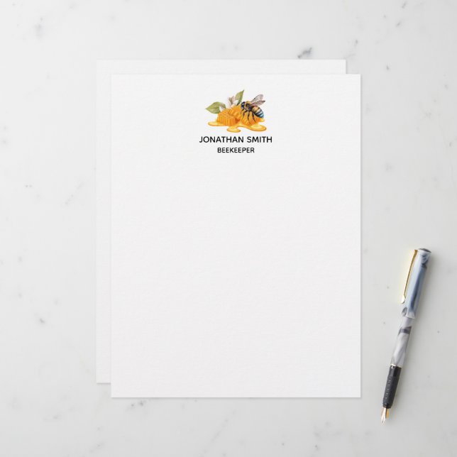 Papel Timbrado Capas de mel elegantes com abelha (Frente/Verso In Situ)