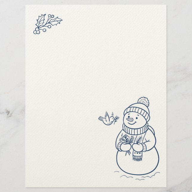 Papel Timbrado Carta Feriada Cute Snowman (Frente)