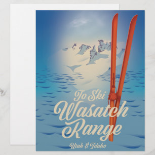 Papel Timbrado Cartaz de esqui Wasatch Range Utah & Idaho