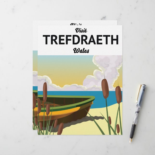 Papel Timbrado cartaz de viagem da costa de Trefdraeth (Frente/Verso In Situ)