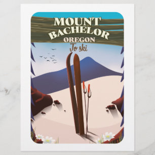 Papel Timbrado Cartaz de viagem de esqui Mount Bachelor Oregon