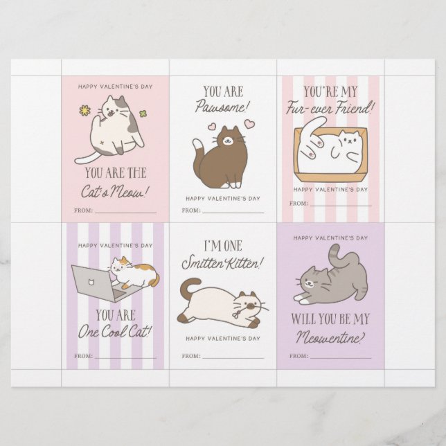 Papel Timbrado Cartões de São Valentim de Gato para Crianças (Frente)