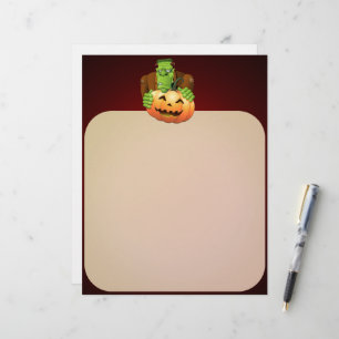 Papel Timbrado Cartoon Frankenstein Monster com Pumpkin