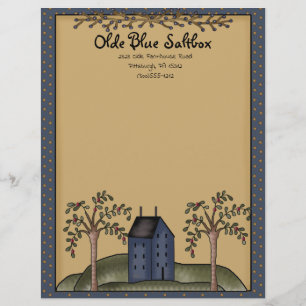 Papel Timbrado Casa Saltbox Azul com Estrelas e Berries Primitivo