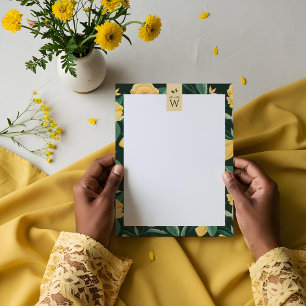 Papel Timbrado Casamento Amarelo Elegante de Árvore Floral de Fl