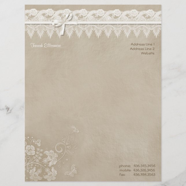 Papel Timbrado Casamento com borboleta Floral Lace (Frente)