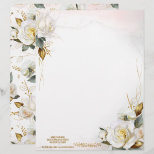 Papel Timbrado Casamento Dourado Floral Rosa Branca Romântica