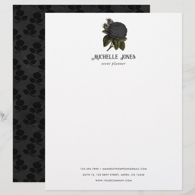 Papel Timbrado Casamento Gótico Vintage Rosas Pretas (Frente/Verso)