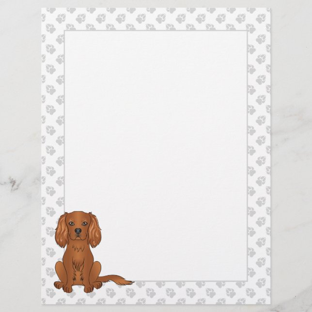 Papel Timbrado Cavalier King Charles Spaniel de Ruby em Verde (Frente)