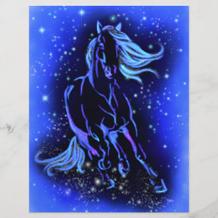 Papel Timbrado Cavalo Correndo Na Cabeça Azul De Noite Estrelada