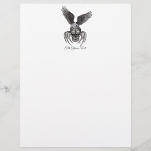 Papel Timbrado Caveira-aranha com águia no estilo Tatuagem - Cabe