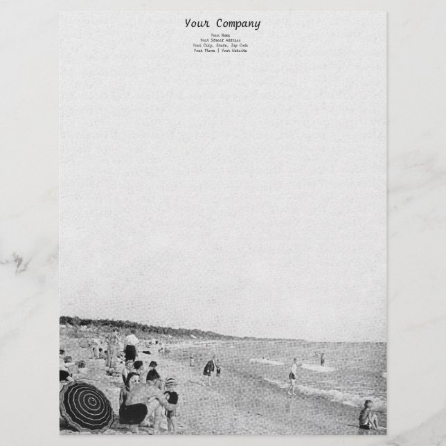 Papel Timbrado Cena de Praia do Lago Michigan, de 1940 (Frente)