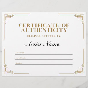 Papel Timbrado Certificado de Autenticidade Personalizado do Art 