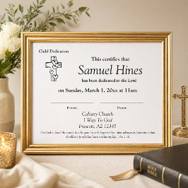 Papel Timbrado Certificado de Dedicação de Bebê Cruz de Madeira C