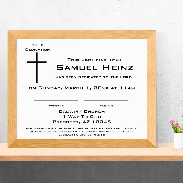 Papel Timbrado Certificado de Dedicação de Bebê Cruz Simples Mode (Modern Simple Cross Baby Dedication Certificate)