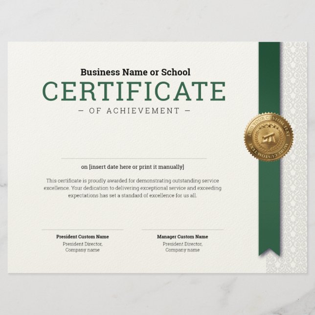 Papel Timbrado Certificado de Diploma Clássico Elegante com selo  (Frente)