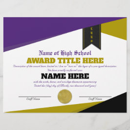 Papel Timbrado Certificado de Prêmio SPORTS totalmente personaliz