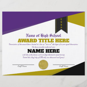 Papel Timbrado Certificado de Prêmio SPORTS totalmente personaliz