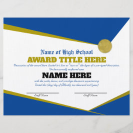 Papel Timbrado Certificado de Prêmio SPORTS totalmente personaliz