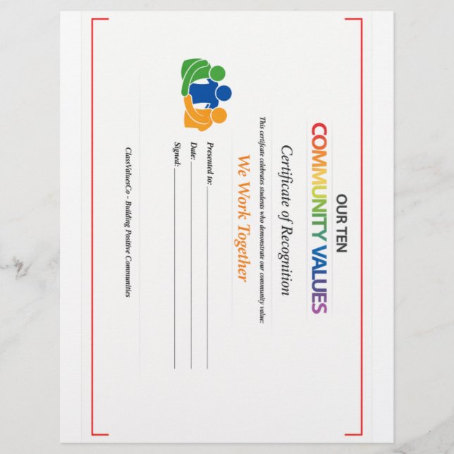 Papel Timbrado Certificado de Valor de Trabalho em Equipe (Frente)