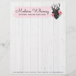 Papel Timbrado Cervo Geométrico Moderno & Rosas Desbotadas Madeir