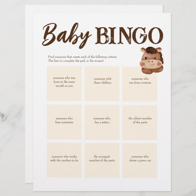 Papel Timbrado Chá de fraldas personalizado do jogo do bingo mode (Frente/Verso)