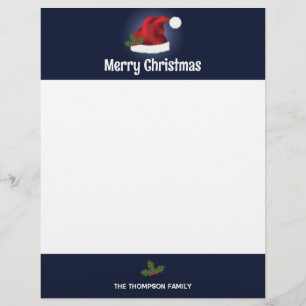 Papel Timbrado Chapéu de Natal Vermelho Festivo Em Azul Com Texto