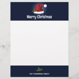 Papel Timbrado Chapéu De Noel Festivo Vermelho Em Azul Com Texto 