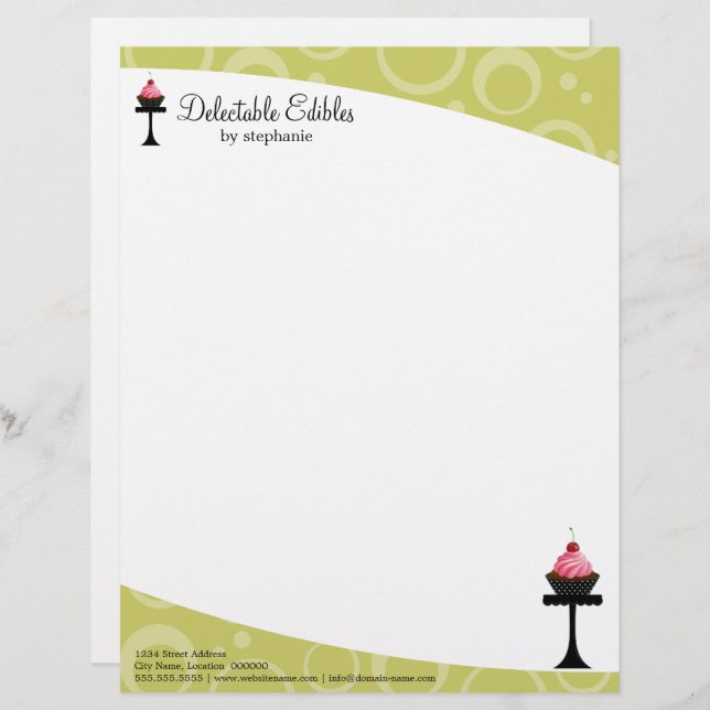 Papel Timbrado Cherry Cupcake Bakery - Cabeçalho Comercial (Frente/Verso)